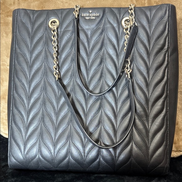 EUC Kate Spade Black Quilted Tote with Chain Straps - Picture 1 of 6